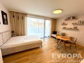 Pronájem bytu 1+kk 67m2 z toho byt 32 m2, předzahrádka 35m2 s terasou, sklepní kóje 3m2, garážové pa, cena 21000 CZK / objekt / měsíc, nabízí 